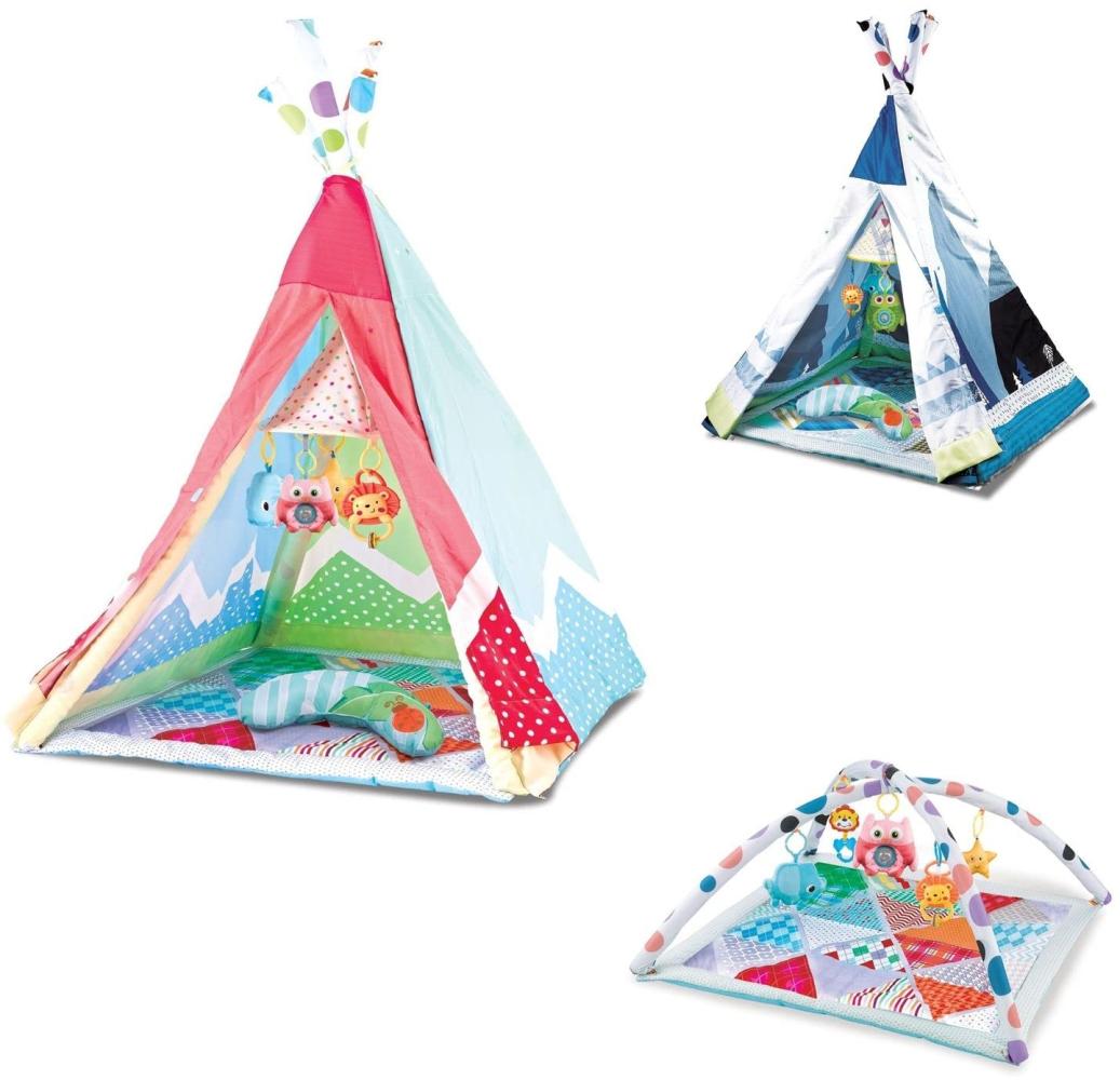 Kikkaboo Spielbogen 2 in 1 Tipi Spielzelt, 5 Spielzeuge, 18 bunte Bälle, Kissen pink Bild 1