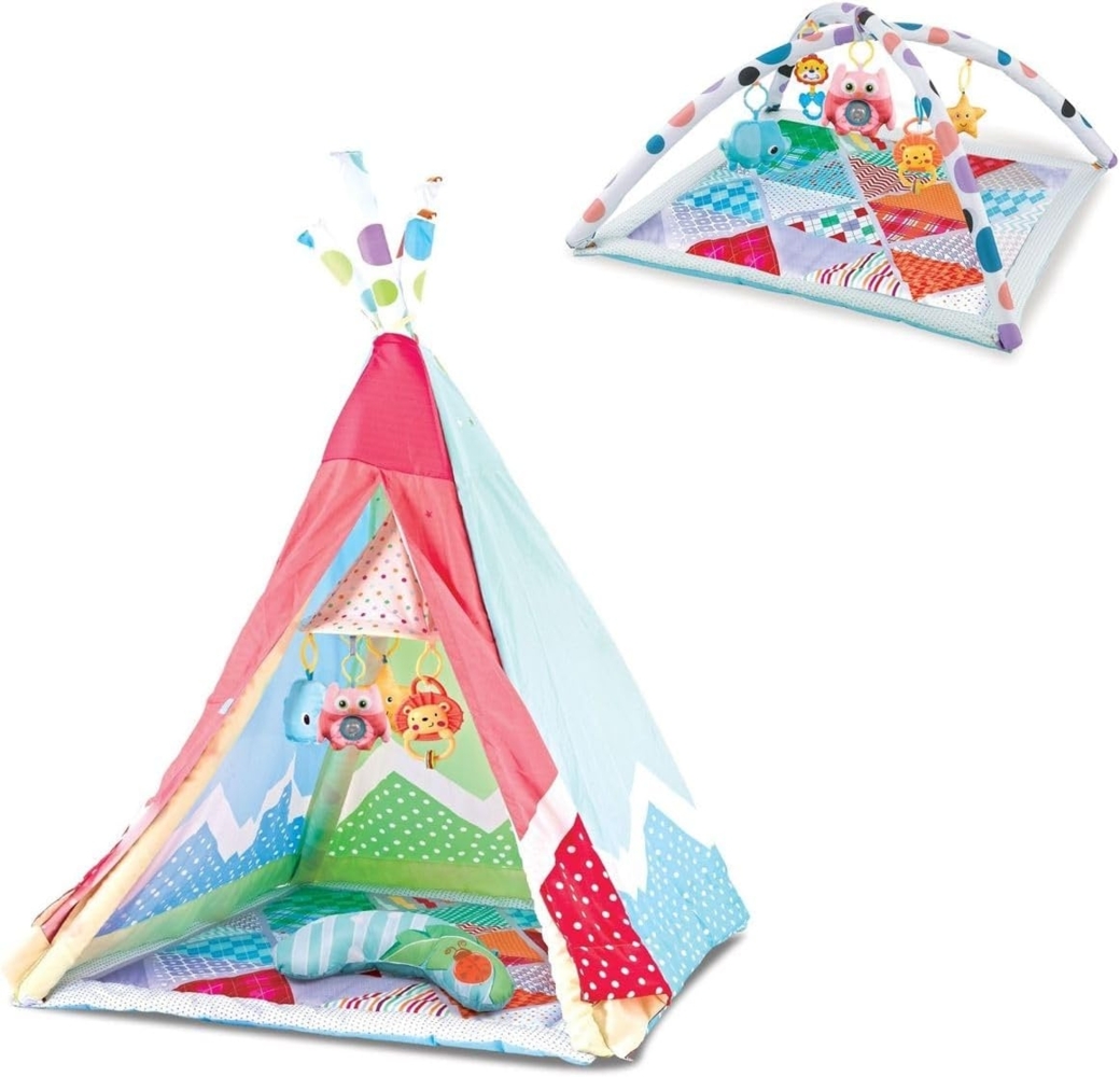 Kikkaboo Spielbogen 2 in 1 Tipi Spielzelt, 5 Spielzeuge, 18 bunte Bälle, Kissen pink Bild 1