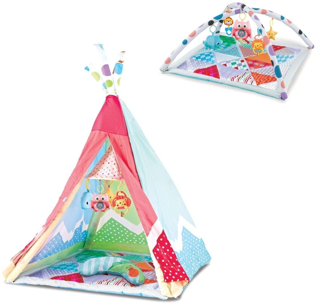 Kikkaboo Spielbogen 2 in 1 Tipi Spielzelt, 5 Spielzeuge, 18 bunte Bälle, Kissen pink Bild 1