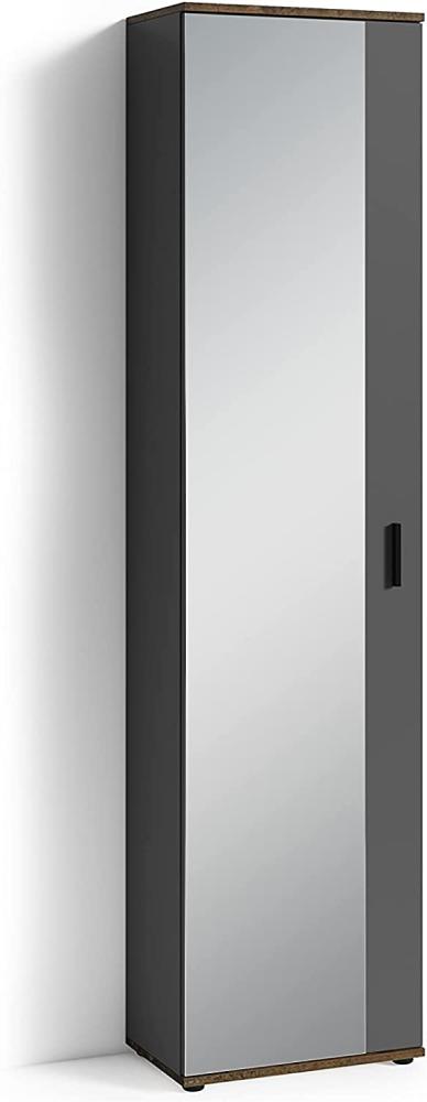 byLIVING Spiegel-Schrank JAKOB / Eintüriger Hochschrank mit Spiegeltür / Anthrazit / Griffe schwarz / Tür variabel rechts oder links / 5 Fächer / Garderoben-Schrank / B 49, H 196, T 30 cm Bild 1