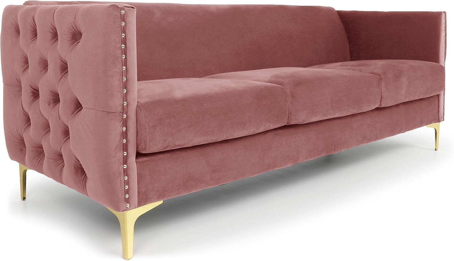 Menzzo Joshua 3-Sitzer Sofa mit Samtbezug Rosa Bild 1