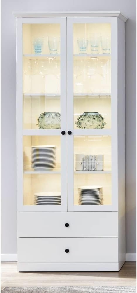Vitrinenschrank Landhaus weiß BERGAMA-19 mit LED Beleuchtung, B/H/T: ca. 81/196/41 cm Bild 1