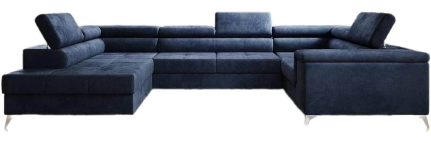 Designer Sofa Torino mit Schlaf- und Klappfunktion Samt Blau Links Bild 1