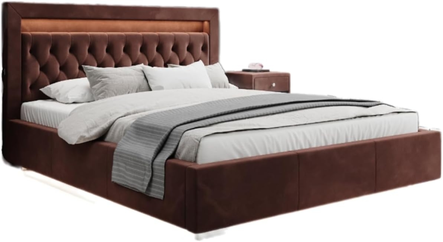 Designer Polsterbett Ida inkl. RGB, USB und Stauraum 200x200 Dunkelbraun H3 Bild 1