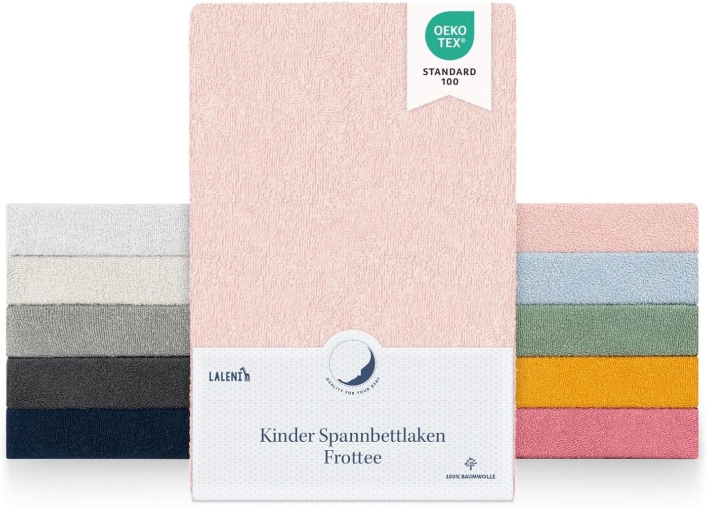 Laleni 2er Set Frottee Spannbettlaken 40x90cm - Oeko-TEX Zertifiziertes Bettlaken, Faltenfreie Spannbetttücher für Kinderbett, Babybett und Moses Körbchen Rosa Bild 1