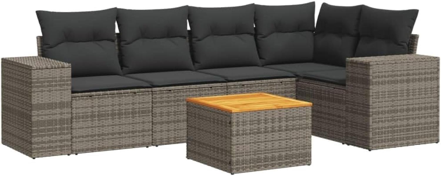 vidaXL 6-tlg. Garten-Sofagarnitur mit Kissen Grau Poly Rattan 3225437 Bild 1