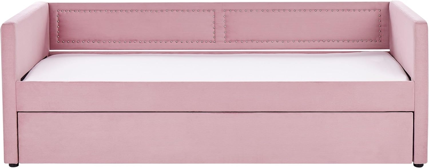 Tagesbett ausziehbar Samtstoff rosa Lattenrost 90x200 cm MIMIZAN Bild 1