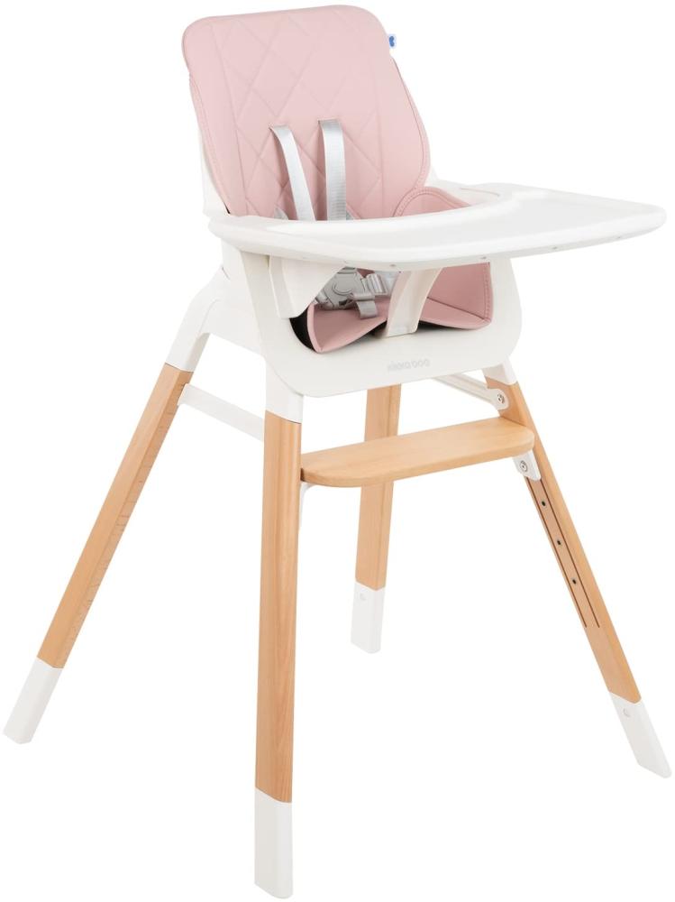 Kikkaboo Hochstuhl 2 in 1 Modo Kinderstuhl Holz, Gurt, Fußstütze verstellbar rosa Bild 1