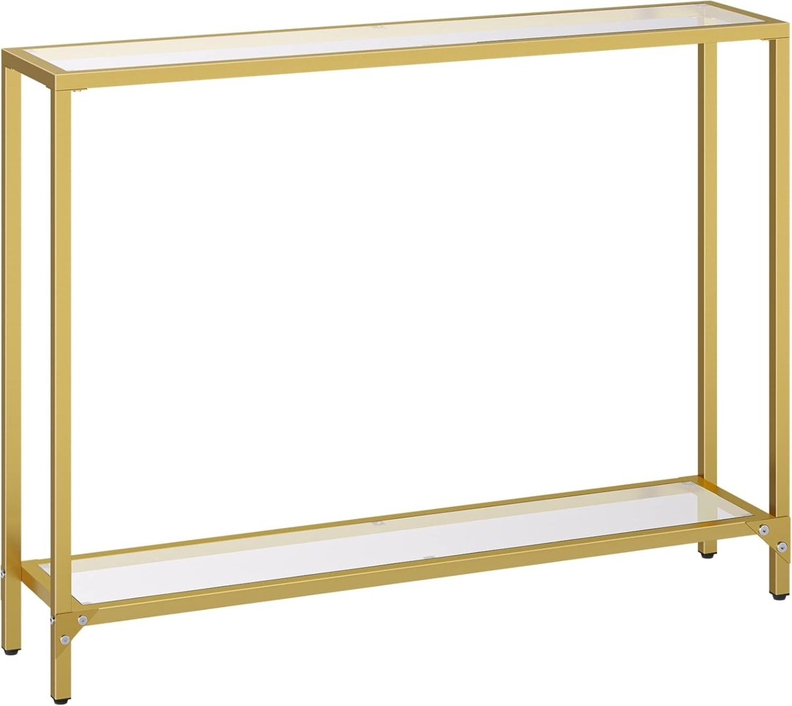 HOOBRO Konsolentisch mit Ablagen, 100 cm Beistelltisch, Hartglas, Eingangstisch, moderner Sofatisch, Ausstellungstisch, Metallgestell, für Wohnzimmer, Flur, goldfarben EGD04XG01 Bild 1