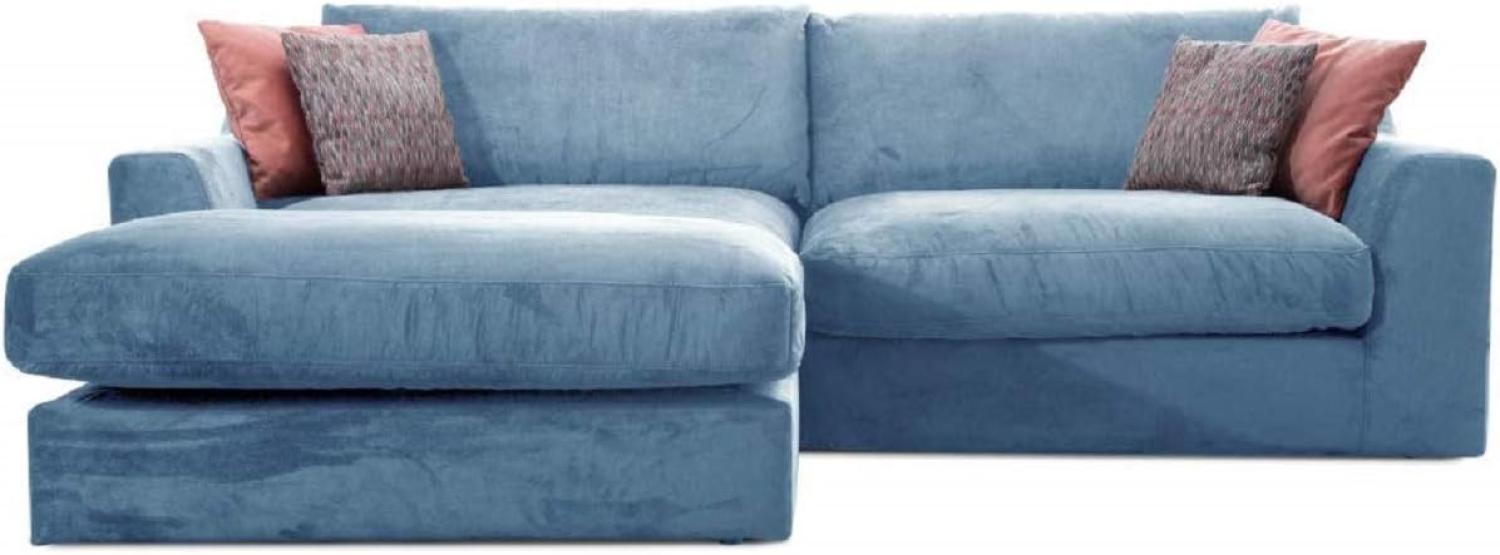 CAVADORE Ecksofa Fiona mit Recamiere Links/Große Eckcouch inkl. Rückenkissen im modernen Design / 277x90x199 / Webstoff Hellblau Bild 1