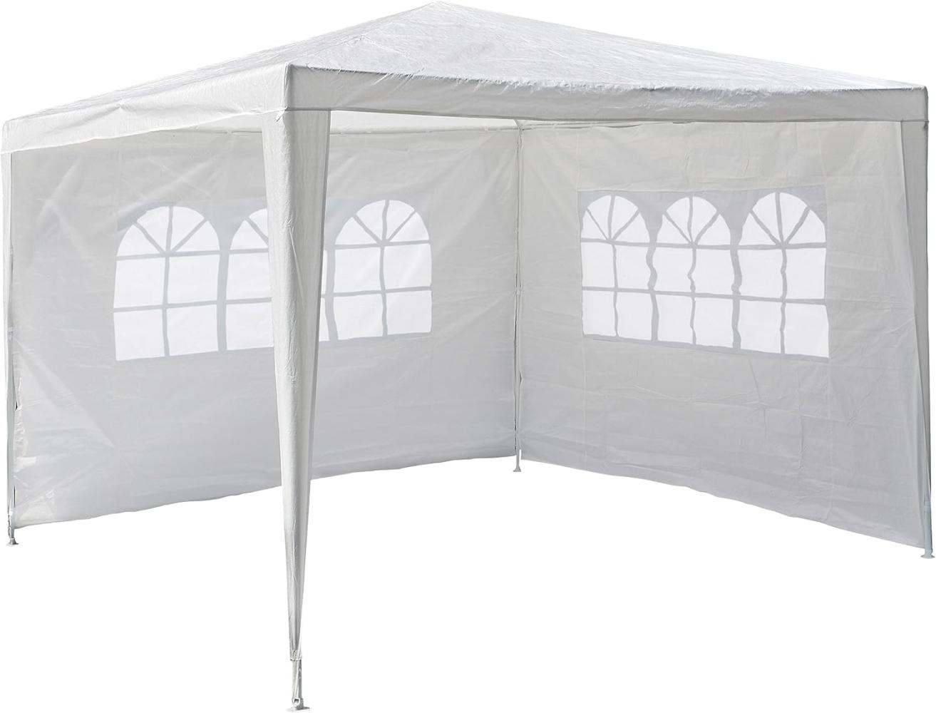 Nexos GM36090 PE-Pavillon Partyzelt mit 2 Seitenteilen für Garten Terrasse Markt Camping Festival als Unterstand und Plane, wasserdicht 3 x 3 m weiß Bild 1