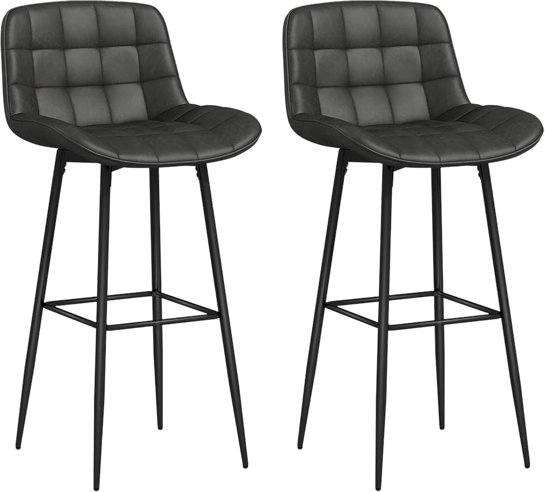 HOMCOM Barhocker 2er-Set, mit Fußstütze, Rückenlehne (Barstühle, 2 St, Tresenhocker), für Wohnzimmer, Esszimmer, Dunkelgrau, 48,5 x 48 x 98 cm Bild 1