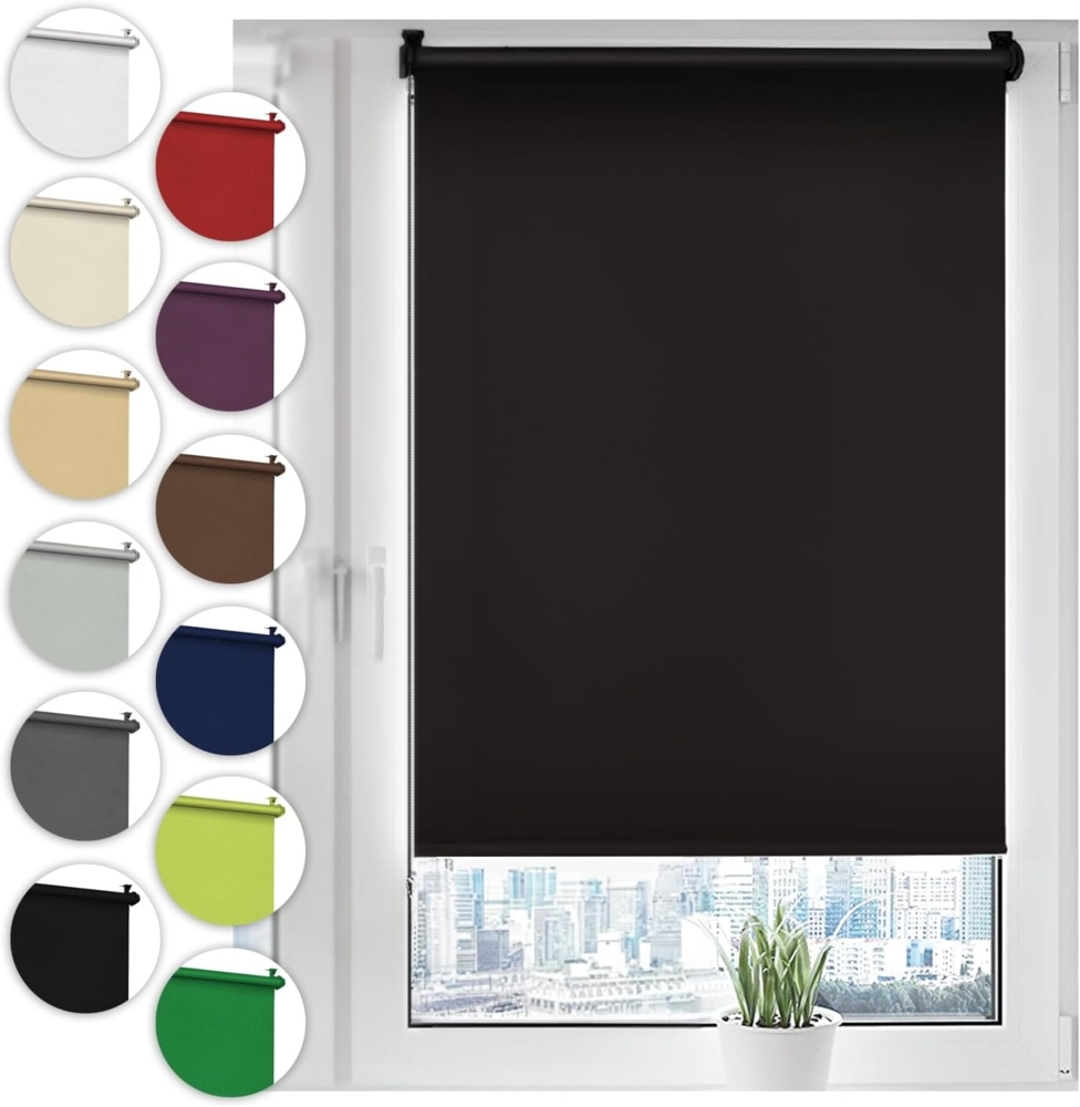 Verdunkelungsrollo Klemmfix ohne Bohren 100x100 cm Schwarz Verdunklungsrollo Fensterrollo Rollo Seitenzugrollo Klemmrollo für Fenster & Tür Bild 1