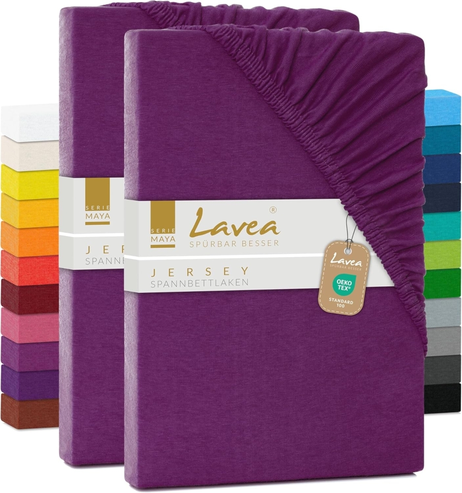 2er Set Spannbettlaken - Serie Maya Doppelpack Spannbetttuch für Matratzen bis 20cm - 180x200 cm | 200x200 cm, Fliederlila, 100% Baumwolle, hochwertige Verarbeitung, mit Gummizug Bild 1