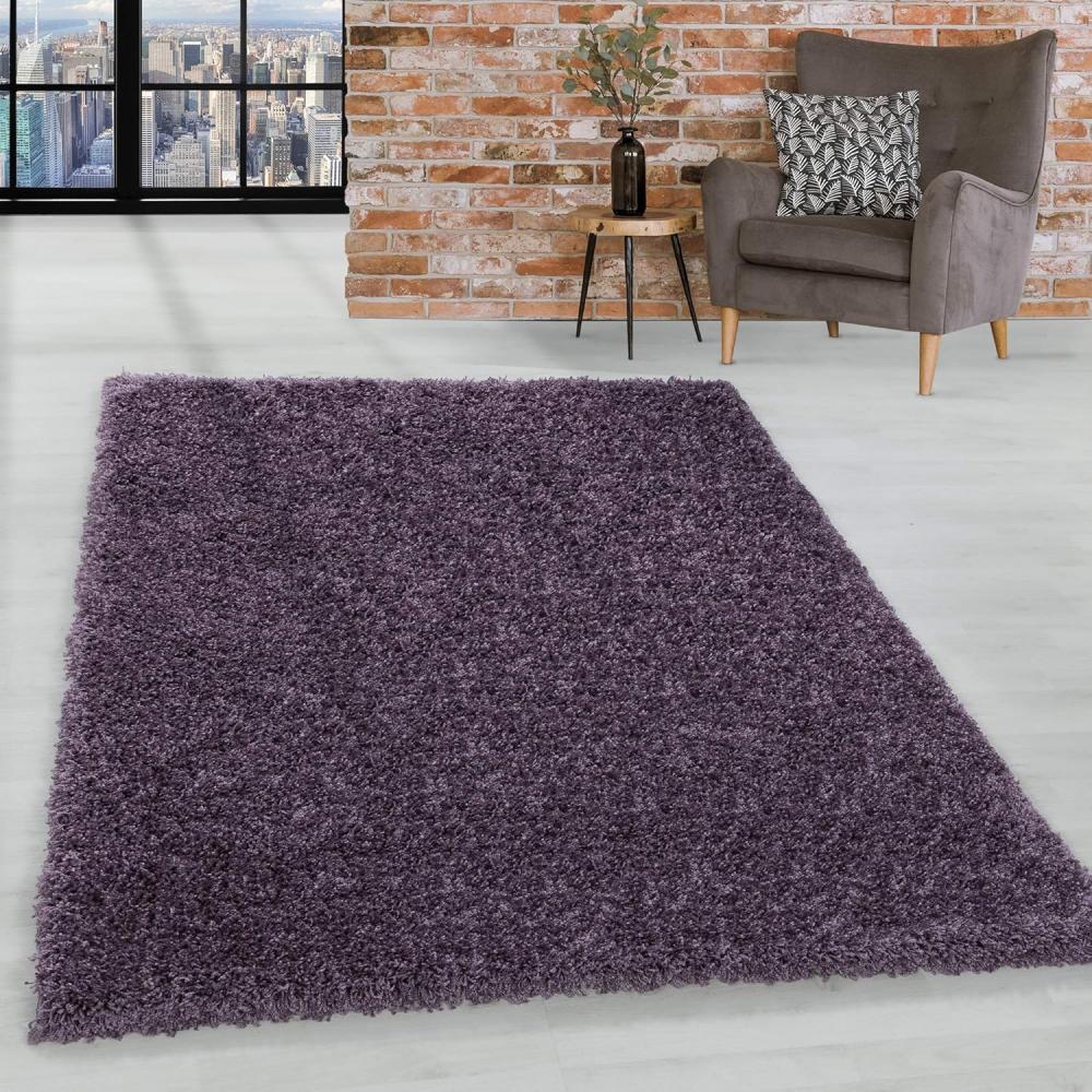 HomebyHome Shaggy Hochflor Teppich Wohnzimmer 160x230 cm Violett - Teppich Flauschig, Modern, Plüsch und Extra Weich - Ideal für Schlafzimmer, Esszimmer und als Küchenteppich Bild 1