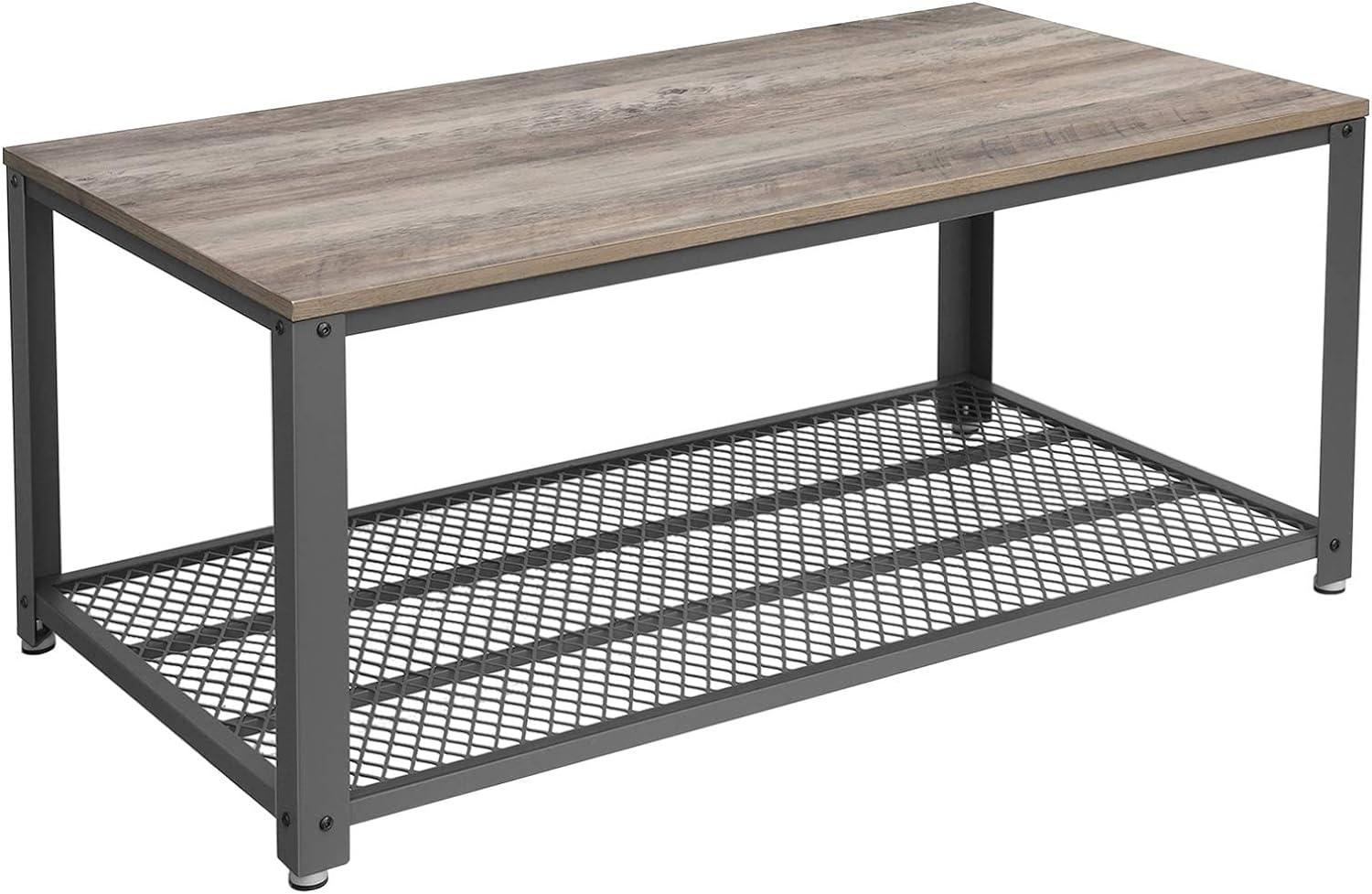 Vasagle Couchtisch, Wohnzimmertisch, Sofatisch mit großer Ablage, Beistelltisch, stabil, mit Metallgestell, einfach zu montieren, Industrie-Design, Holzoptik, greige-grau, LCT61MG Bild 1