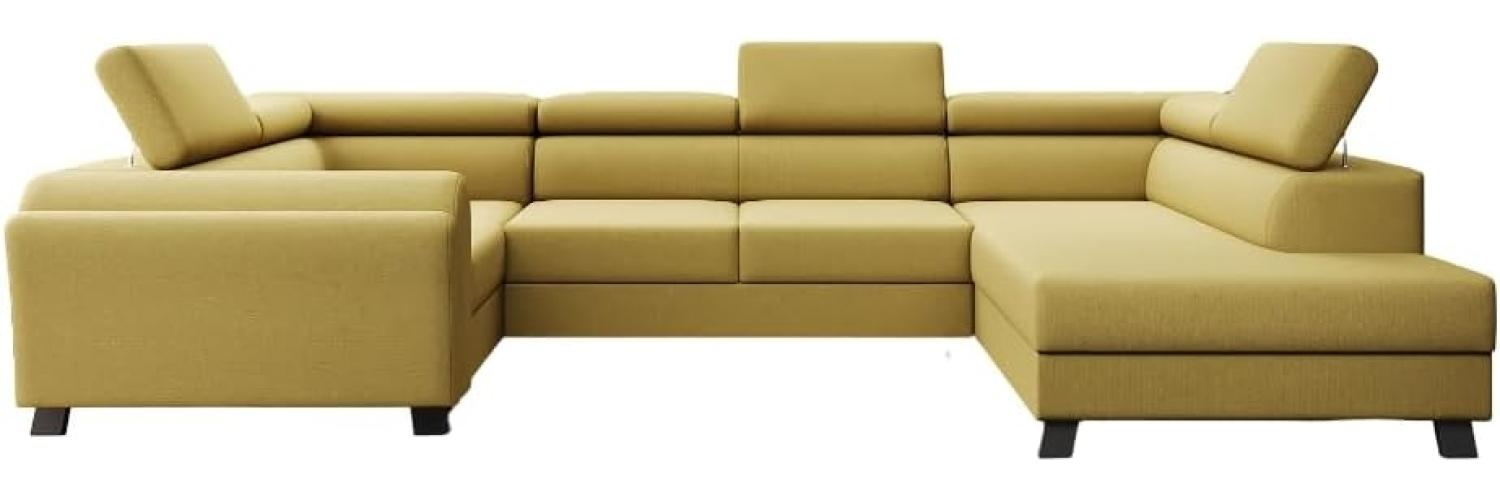 Designer Sofa Emilio mit Schlaf- und Klappfunktion Stoff Senf Rechts Bild 1