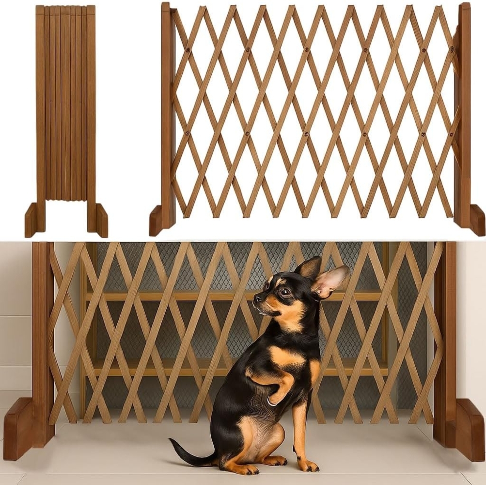 Treppenschutzgitter für Hunde - Absperrgitter - Türschutzgitter - Hundeschutzgitter - Hundebarrieren - verstellbar Trennwand - ohne Bohren - 30-117cm breit - aus Holz Bild 1