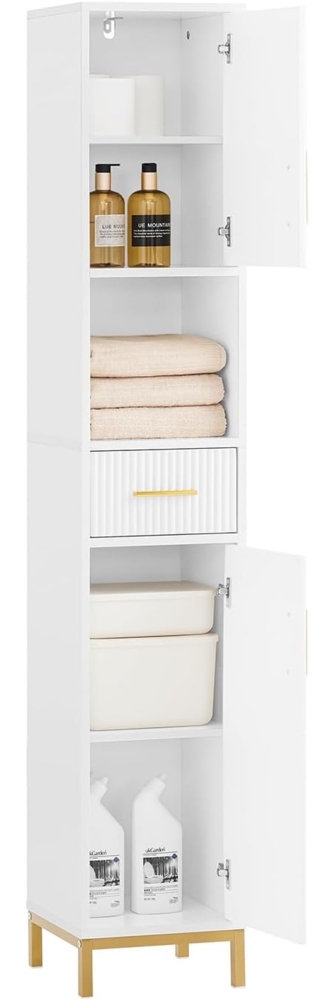 SoBuy Hochschrank BZR181 Badezimmerschrank mit 2 Türen Aufbewahrungsschrank schmal Weiß Bild 1