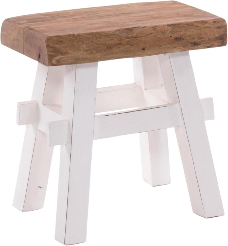 DESIGN DELIGHTS RUSTIKALER Holz HOCKER Vintage 40" | Recycling Hartholz, 43x45x27 cm (HxBxT) | Sitzhocker aus Massivholz, Schemel | Farbe: 06 weiß-Landhaus Bild 1