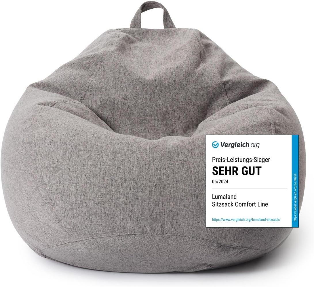 Lumaland Comfort Line XL Sitzsack Indoor - 90x110x50 cm - Bodenkissen, Bean Bag Chair - 250 L - EPS Perlen Füllung - Hellgrau Bild 1