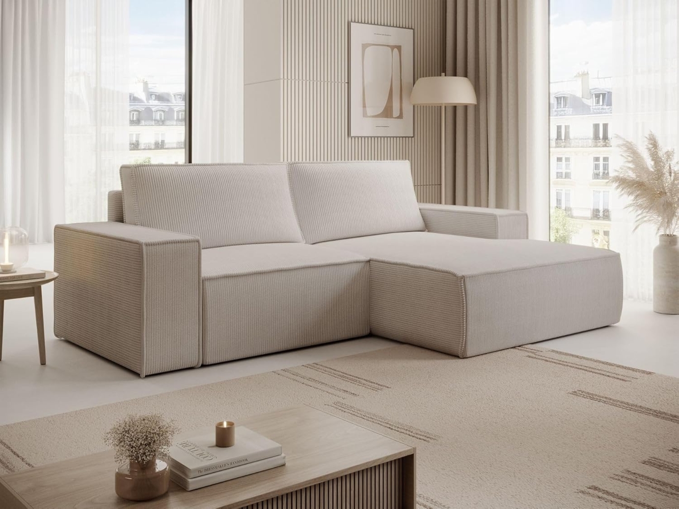 Selsey Ecksofa Greige Sofa Mit Schlaffunktion Rechtsseitiges Inkl. Bettkasten 240x167 cm Und Abnehmbare Rückenkissen Kleines Couch Sofa Modular Ottomane Kompakt Für Kleine Wohnräume Cord Bezug Bild 1