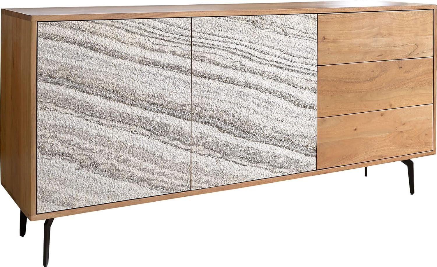 Sideboard Kleo 147 cm Akazie Natur 2 Türen 3 Schübe Winkelfuß Metall Schwarz Bild 1