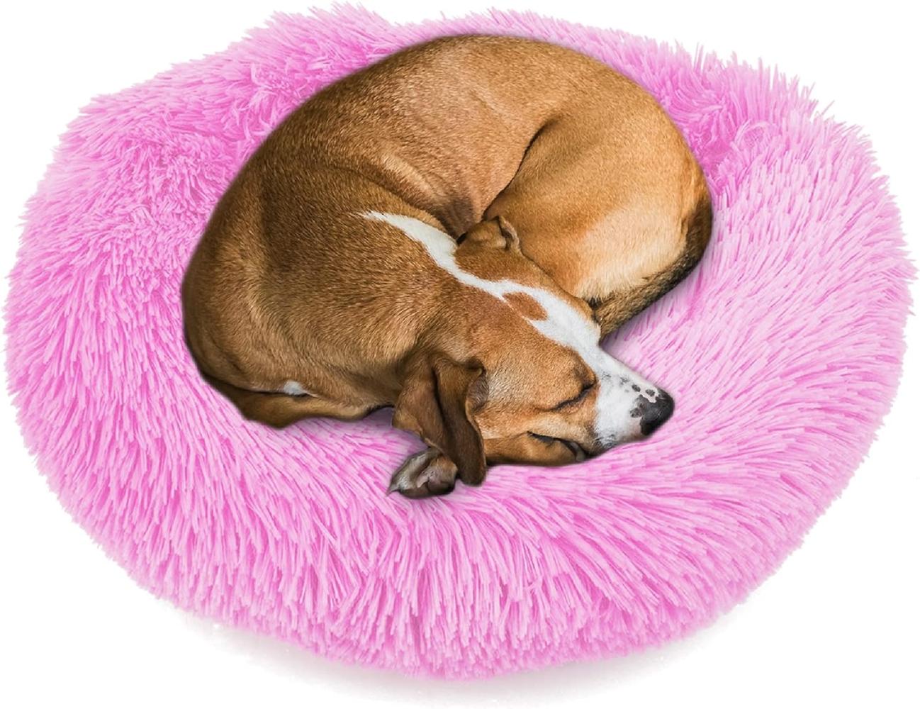 wuuhoo® Hundebett Fluffy 70cm Donut für mittelgroße Hunde - weiches Haustierbett, waschbares Hundekörbchen für Hund oder Katze, flauschiger Hundekorb Pink Bild 1