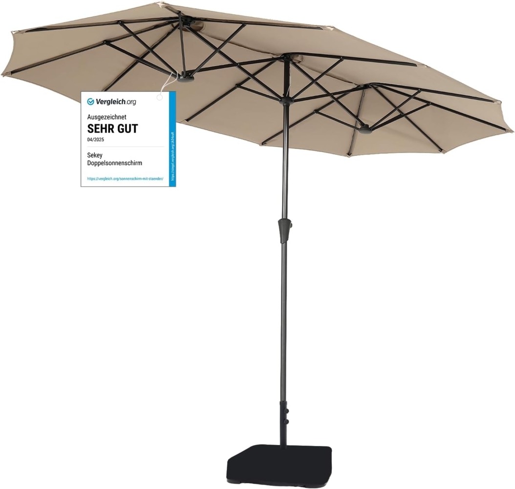 Sekey 220×400 cm Doppelsonnenschirm mit Kurbel & Sonnenschirm-Ständer | XXL Garten-Sonnenschirm für Terrasse, Balkon, Strand – Windfest, UV 50+, inkl. 50kg Sandsack-Basis Bild 1