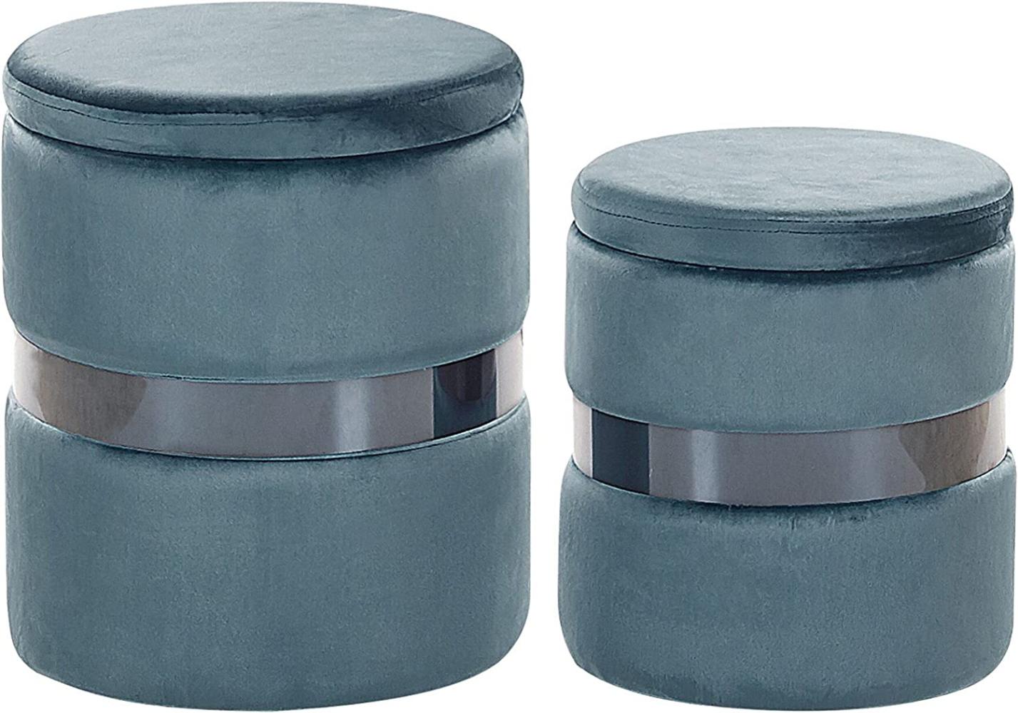 Pouf Samtstoff mit Stauraum blau 2er Set DORIS Bild 1