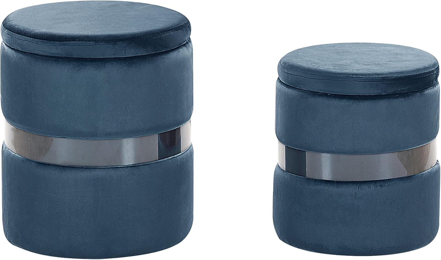 Pouf Samtstoff mit Stauraum blau 2er Set DORIS Bild 1