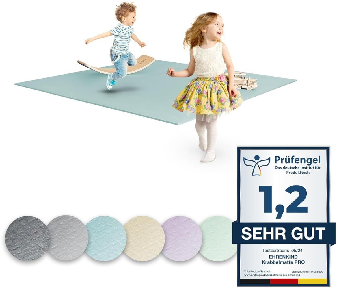 Ehrenkind® Krabbelmatte PRO | Extra dick und soft | Made in Germany | Oeko-Tex 100 | Größe 160x160cm NEBELBLAU Bild 1