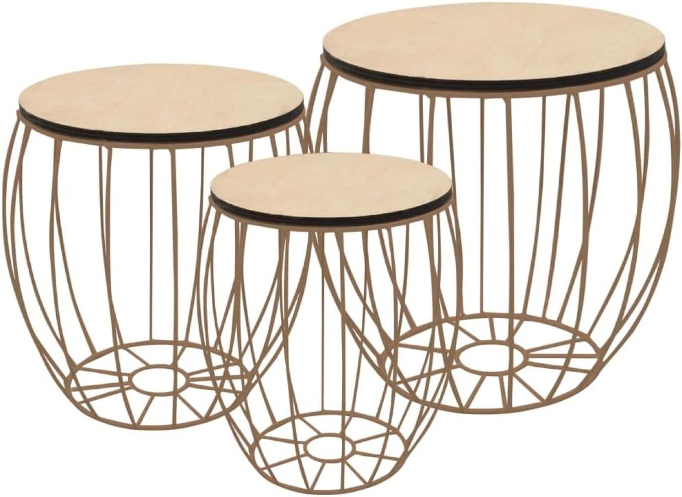 3er Set Couchtisch Pappelsperrholz Eisen Bild 1