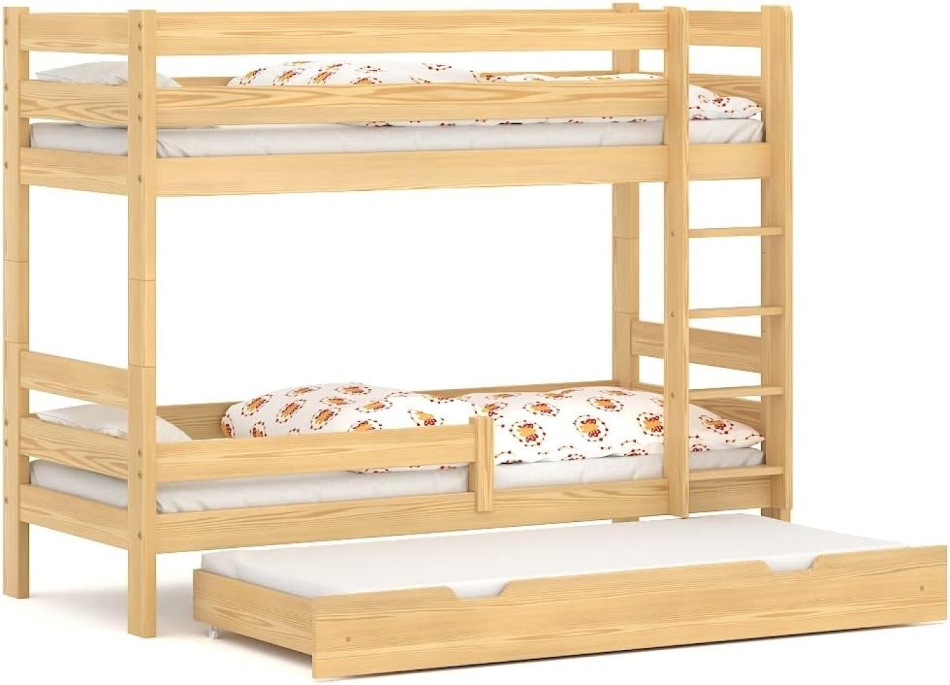 WNM Group 2in1 Etagenbett oder 2 Einzelbetten - Hochbett mit Rausfallschutz und 2 Schubladen Sophie - Kinderbett Ausziehbar - Absturzsicherung Ausziehbett 80x160 cm/80x150 cm - Kiefer Bild 1