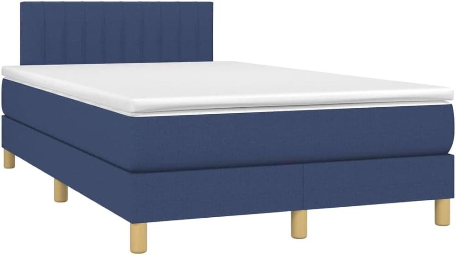 vidaXL Boxspringbett mit Matratze Blau 120x200 cm Stoff, Härtegrad: H2 [3140767] Bild 1