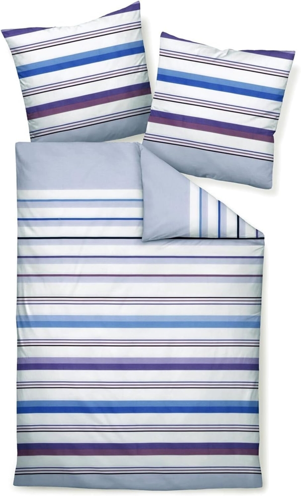 Janine J.D. Mako-Satin Bettwäsche 240x220 Streifen blau lila weiß 87094-05 Bild 1