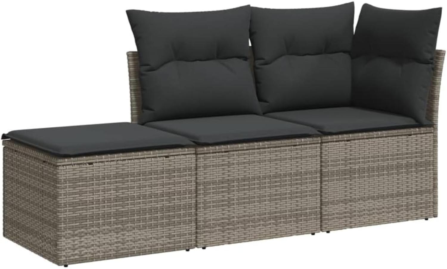 vidaXL 3-tlg. Garten-Sofagarnitur mit Kissen Grau Poly Rattan 3217470 Bild 1