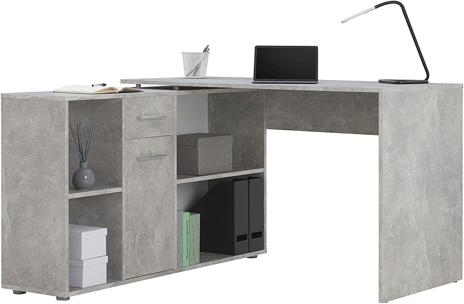 IDIMEX Schreibtisch Eckschreibtisch Carmen mit Regal 120 x 75 x 59 cm Winkelkombination in Betonoptik Bild 1