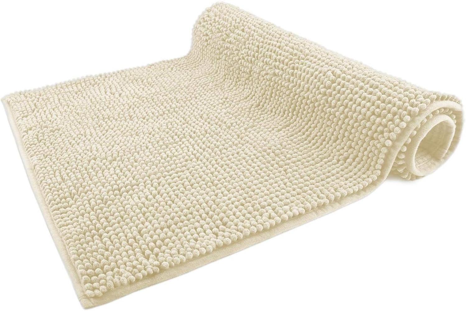 WohnDirect Badematte 50x80cm | Creme - rutschfest & Waschbar - Badezimmerteppich zum Set kombinierbar, Badvorleger, WC Garnitur, Badteppich Bild 1