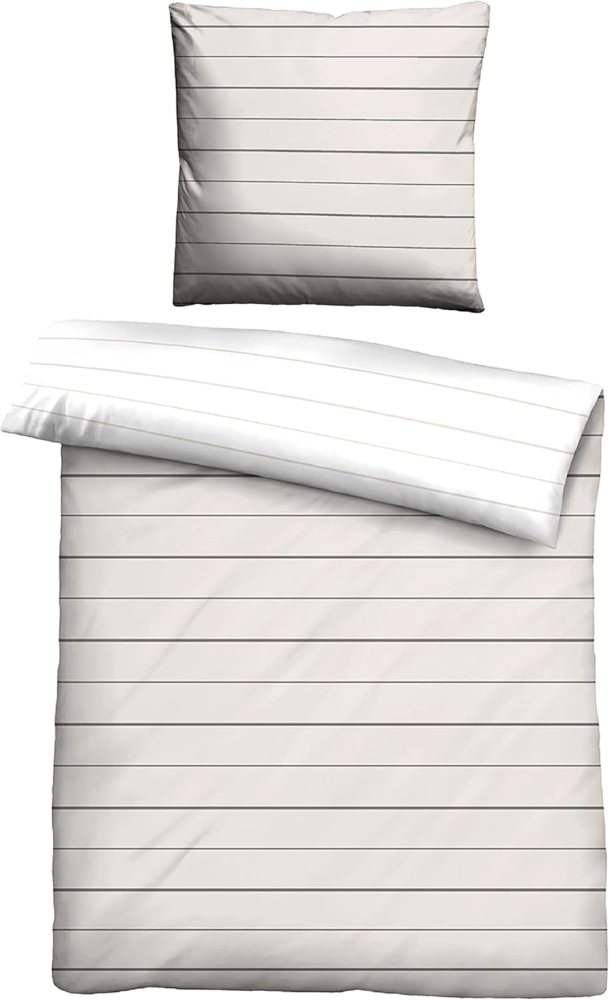 biberna 0636044 Mako-Satin Bettwäsche STREIFEN - MIX & MATCH, taupe, 1x 200x200 cm + 2x 80x80 cm Bild 1