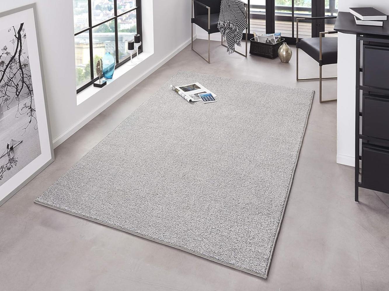 Kurzflor Teppich Pure Uni Grau - 140x200x1,3cm Bild 1