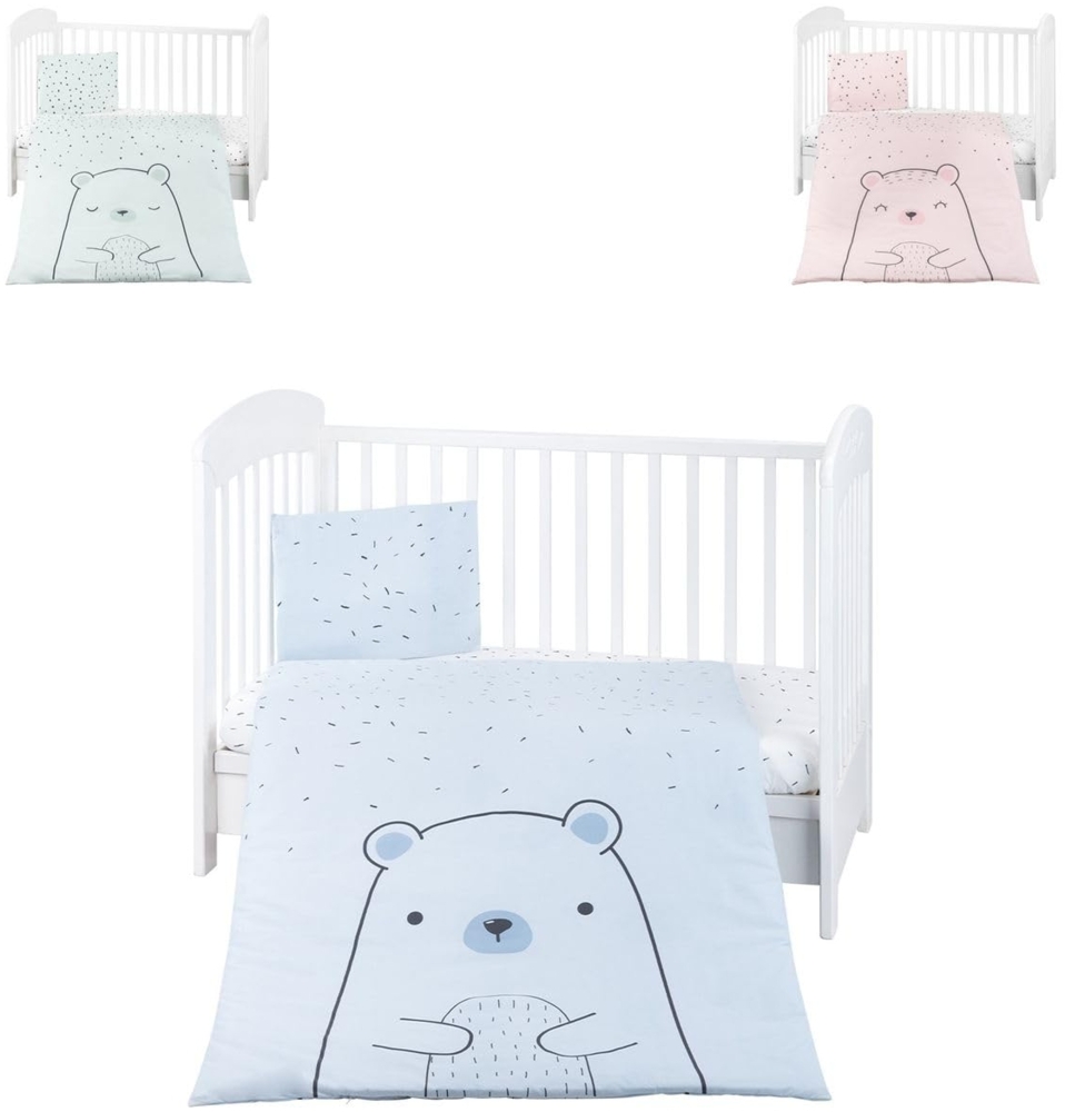 Kikkaboo Kinderbettwäsche Bär 5-teilig Decke 135x95 cm Kissen 45x35 cm Laken blau Bild 1