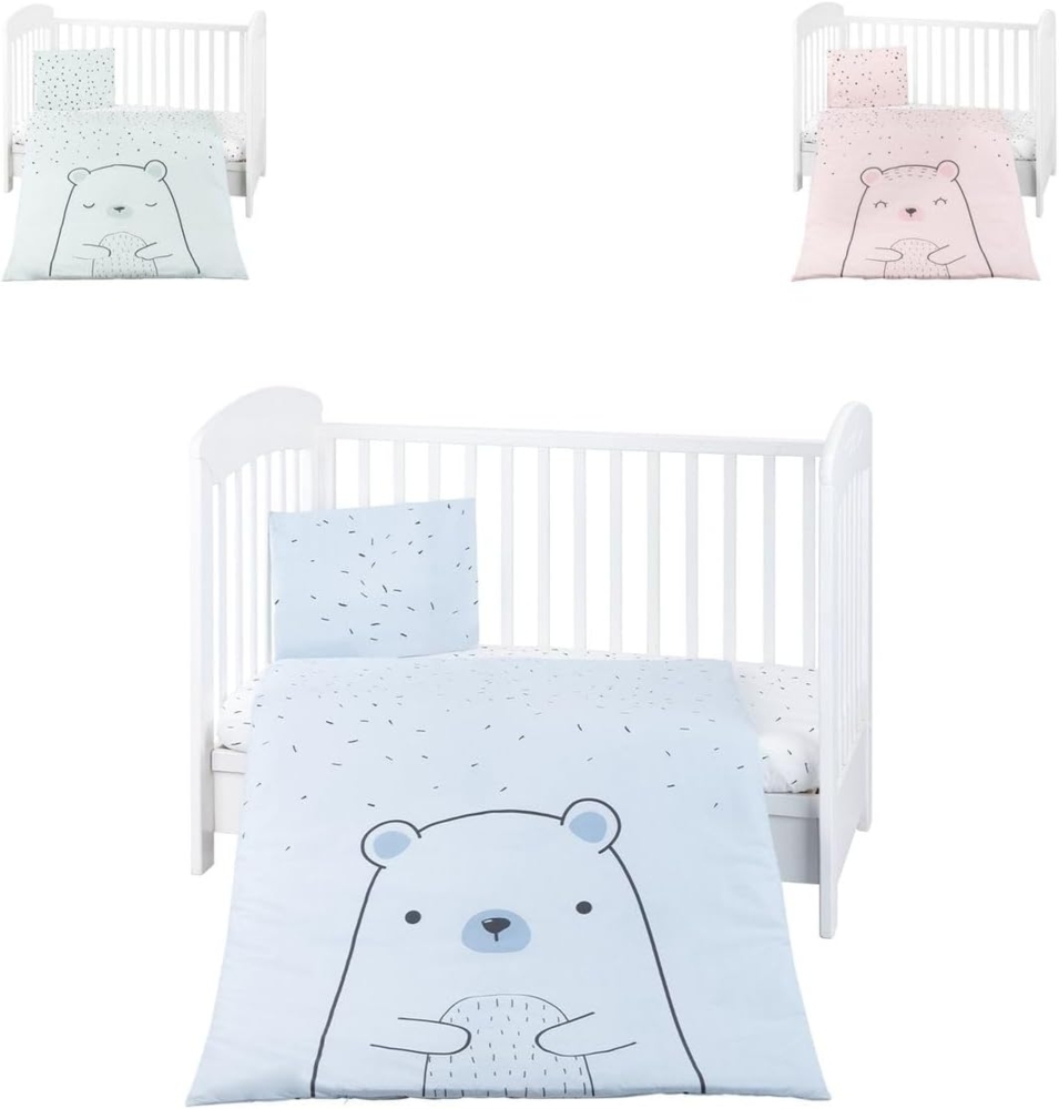 Kikkaboo Kinderbettwäsche Bär 5-teilig Decke 135 x 95 cm Kissen 45 x 35 cm Laken blau Bild 1