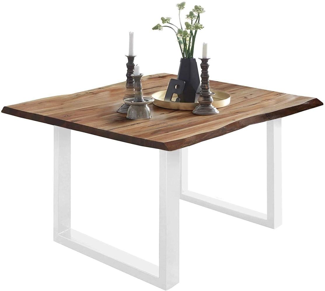 SAM Baumkantentisch 80x80 cm Mephisto, Akazienholz massiv + naturfarben lackiert, Esstisch mit weiß lackiertem U-Gestell, Esszimmertisch/Holztisch im Industrial-Design, Tischplatte 26 mm Bild 1