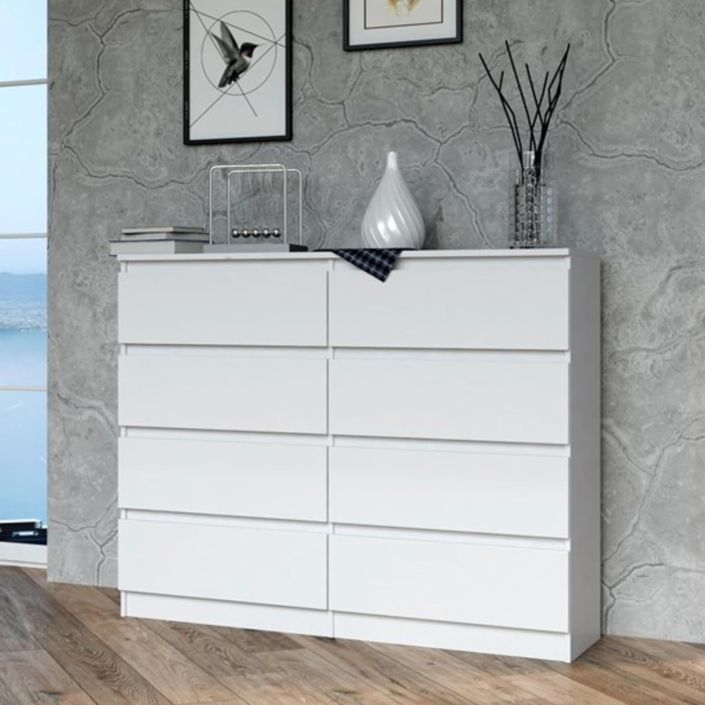 Home Collective Kommode Highboard Sideboard für Flur Schlafzimmer Wohnzimmer (Perfekt für Wohnzimmer, Schlafzimmer oder Esszimmer), mit 8 Schubladen, Breite 120 cm Höhe 97, Weiß Bild 1