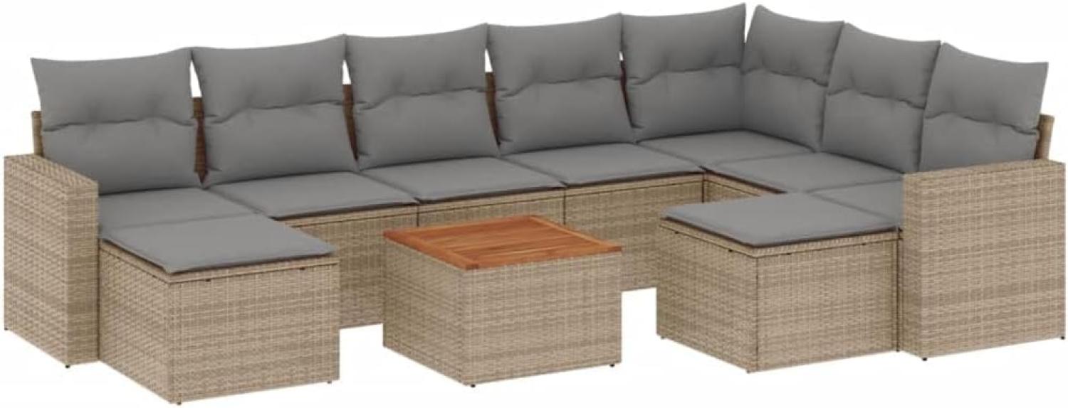 vidaXL 10-tlg. Garten-Sofagarnitur mit Kissen Beige Poly Rattan 3224407 Bild 1