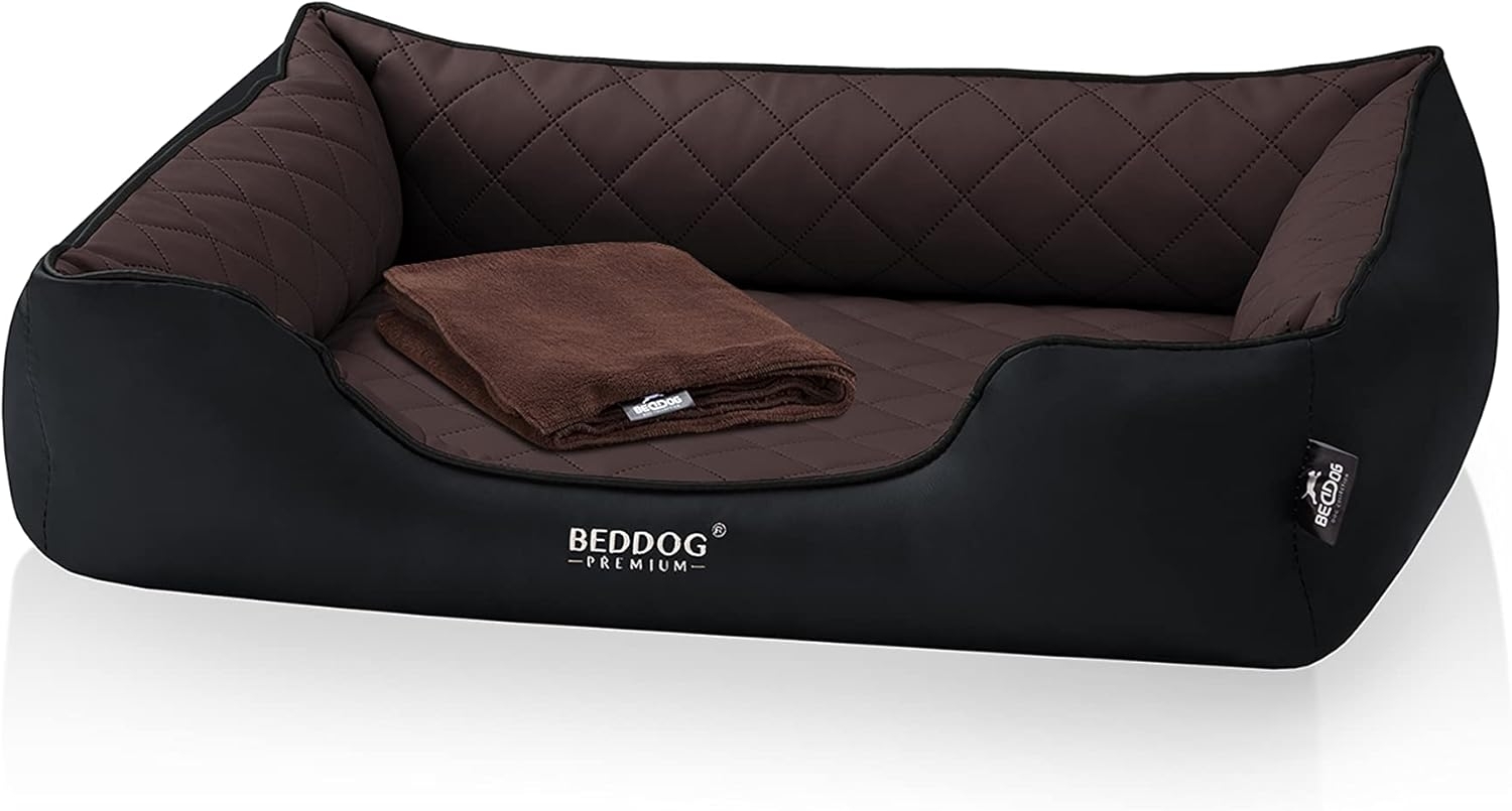 BedDog PREMIUM Orthopädisches Hundebett BUFFY, Memory Foam, Kunstleder, mit abnehmbaren Bezug MOCCA (braun/schwarz), L Bild 1