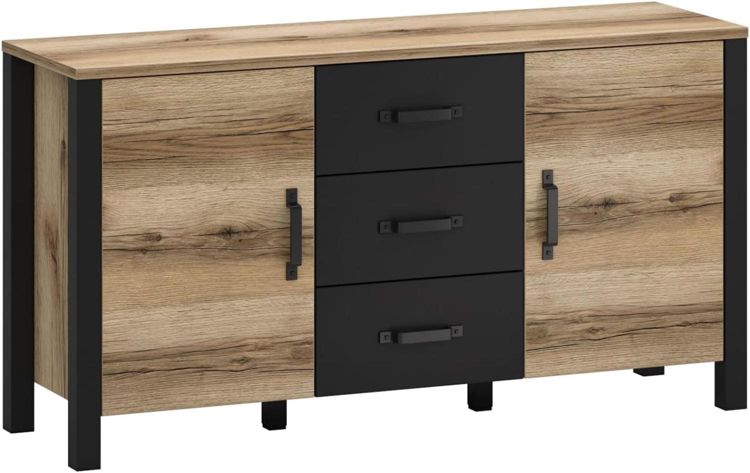 Kommode Sideboard Derby 147x43x79cm Eiche Delano hell schwarz 2-türig Bild 1