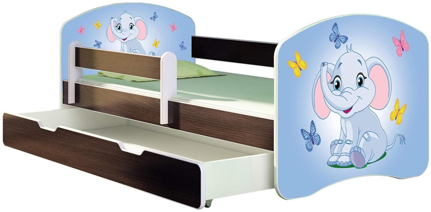 ACMA Kinderbett Jugendbett mit Einer Schublade und Matratze Wenge mit Rausfallschutz Lattenrost II 140x70 160x80 180x80 (26 Elefant, 180x80 + Bettkasten) Bild 1