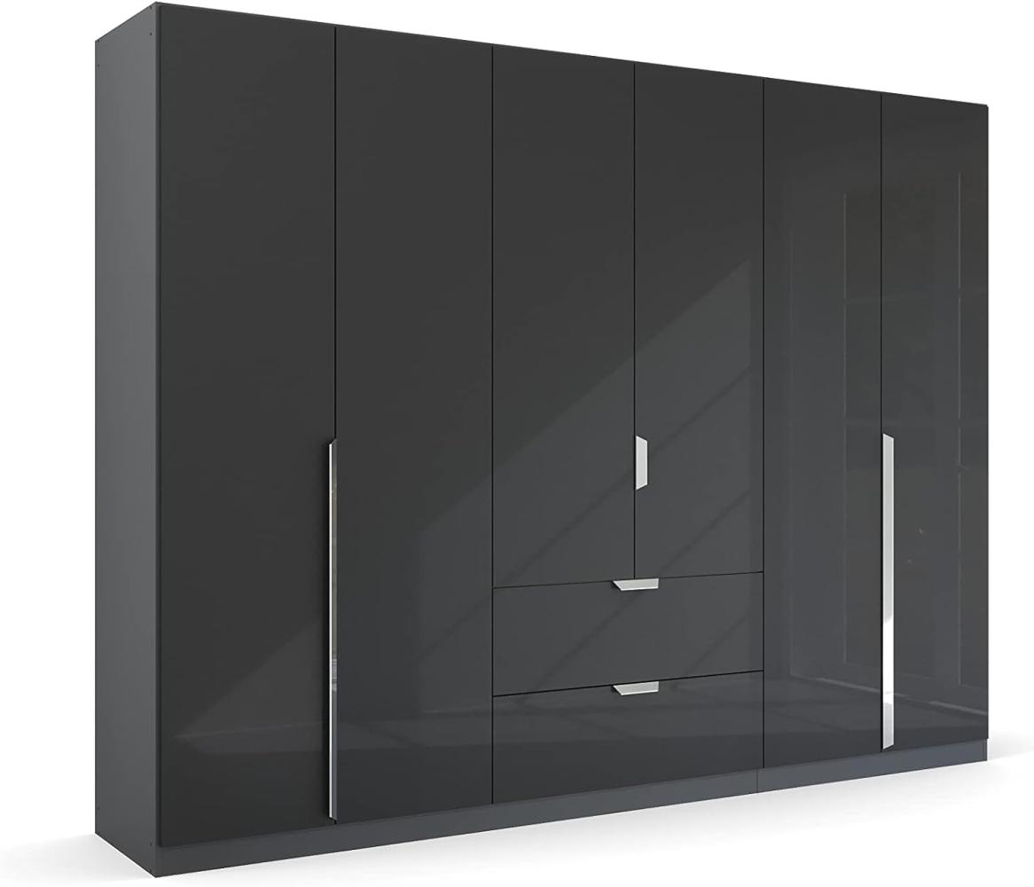 Kleiderschrank Drehtürenschrank Glamour | 6-türig | mit Schubkästen | effektgrau Hochglanz / grau metallic | 271x210 Bild 1